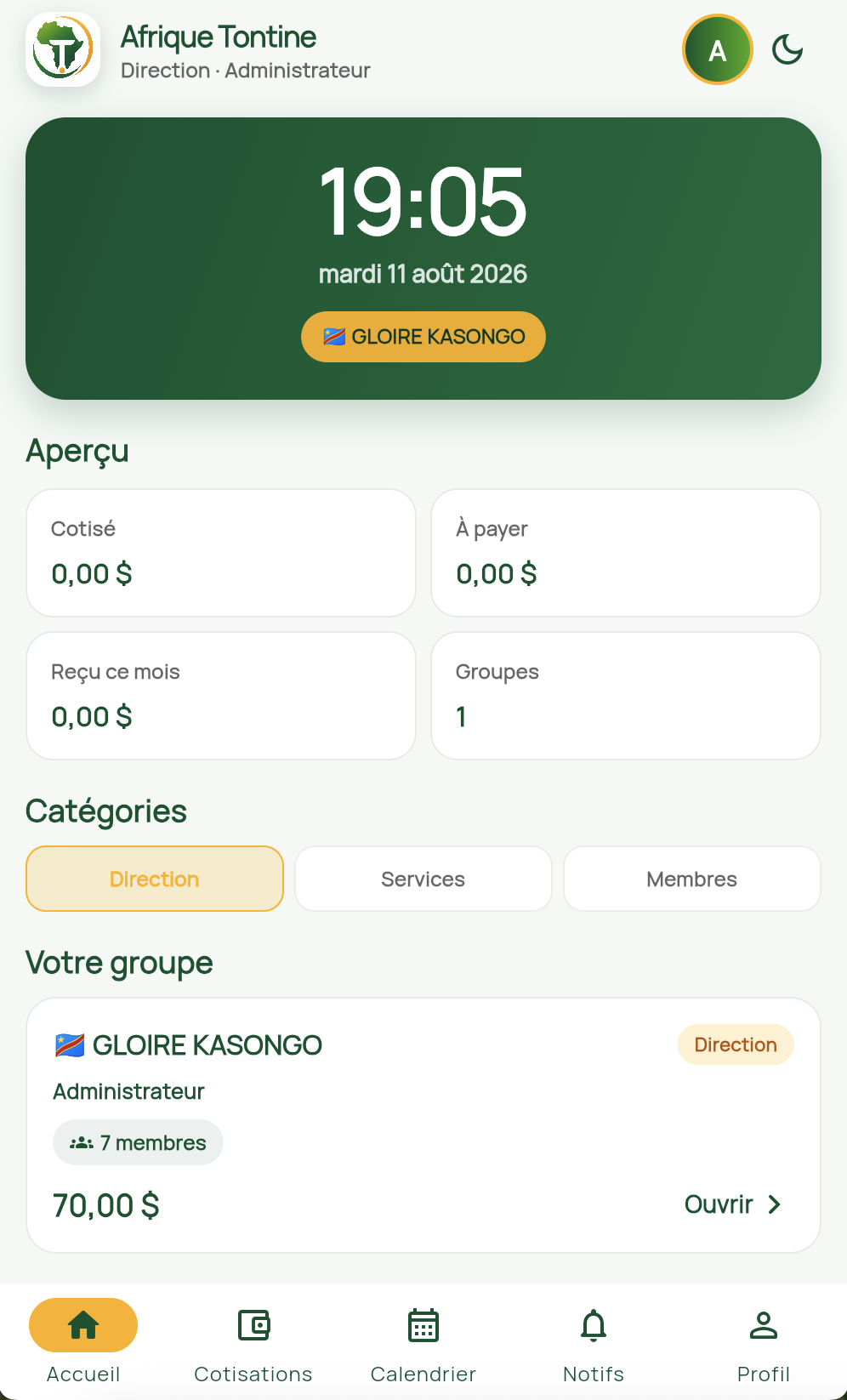 Afrique Tontine — écran application